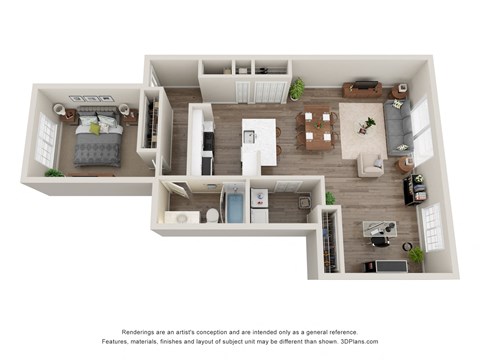 Floor plan for 1 bed, 1 bath, 893 sqft